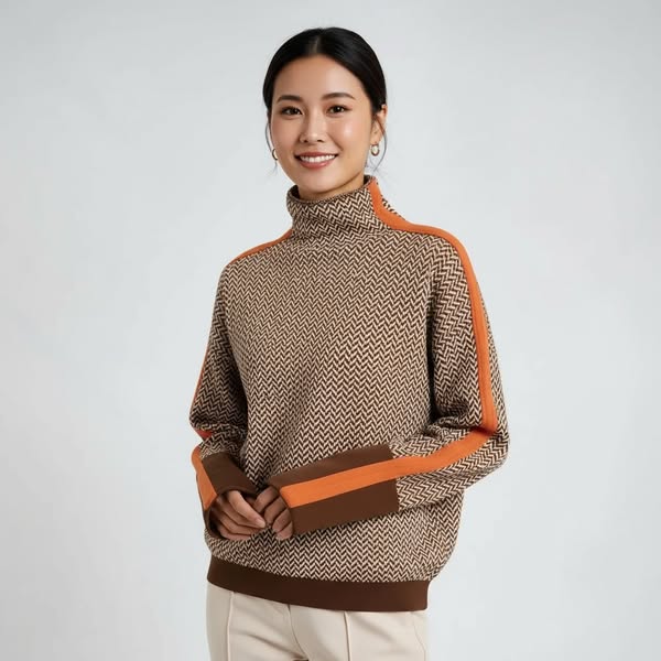 Lara | Turtleneck with Bold Contrast Stripes