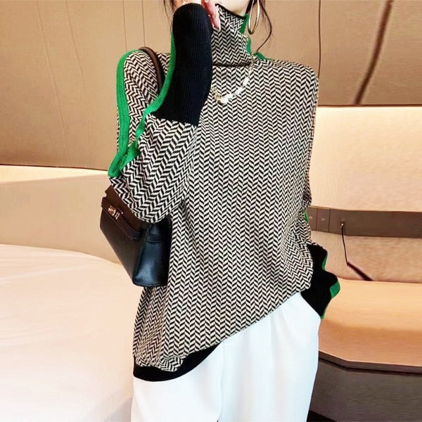 Lara | Turtleneck with Bold Contrast Stripes
