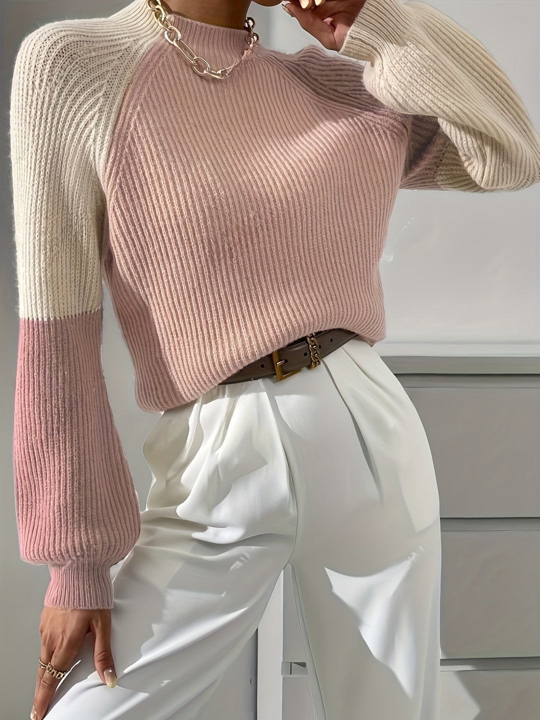 Paris Color Block Mock Neck Sweater