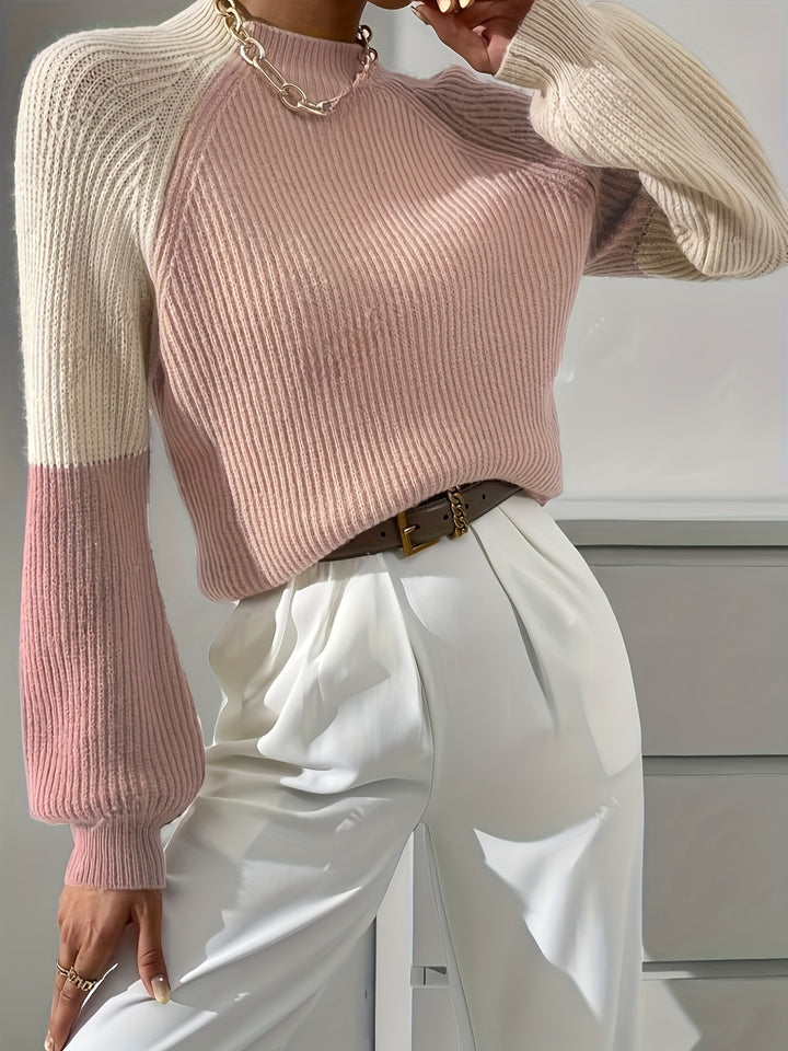 Paris Color Block Mock Neck Sweater