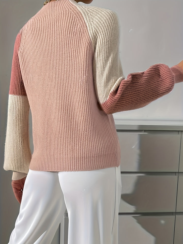 Paris Color Block Mock Neck Sweater