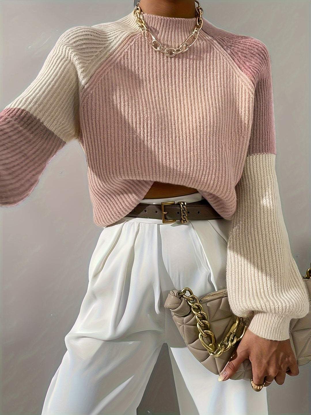 Paris Color Block Mock Neck Sweater