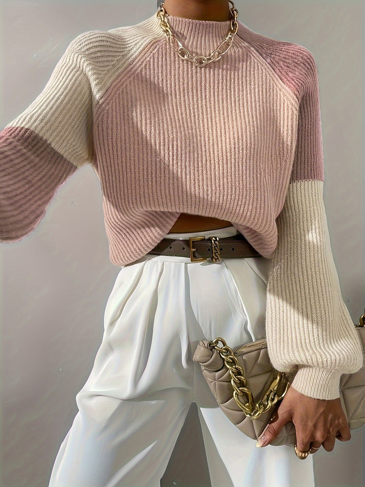 Paris Color Block Mock Neck Sweater