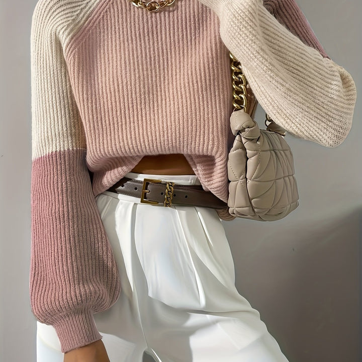 Paris Color Block Mock Neck Sweater