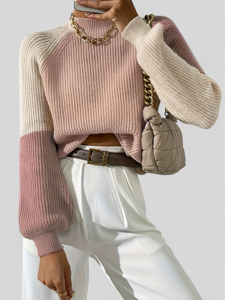 Paris Color Block Mock Neck Sweater